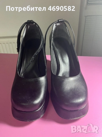 Черни кожени токчета 10см