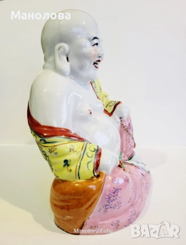 Голяма порцеланова статуетка Buddha Ho Tai, произведена в Китай през 50/60те години на миналия век., снимка 6 - Колекции - 52668255