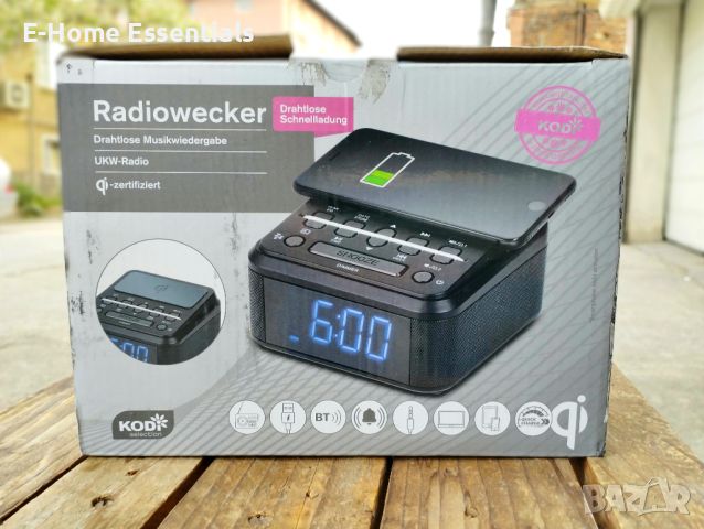 Radiowecker - Bluetooth високоговорител: радио с двоен будилник, USB зареждане и безжично зареждане, снимка 2 - Bluetooth тонколони - 45074905