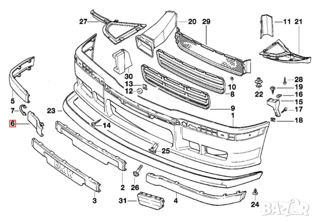 BMW E36 - Капак за теглич на предна броня - 51112265639, снимка 2 - Части - 50782670