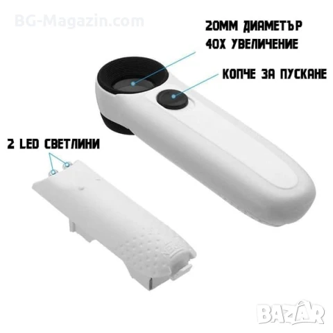 Мощна увеличителна ръчна лупа 40X LED осветление за бижутери часовникари микроскоп камъни злато, снимка 5 - Други инструменти - 50919734