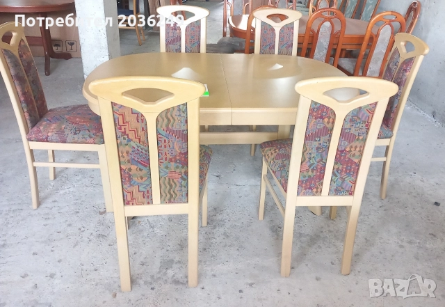 Комплект масивна разтегателна маса с 6 стола и много нива на разтягане- Автомат, снимка 6 - Маси - 52791051