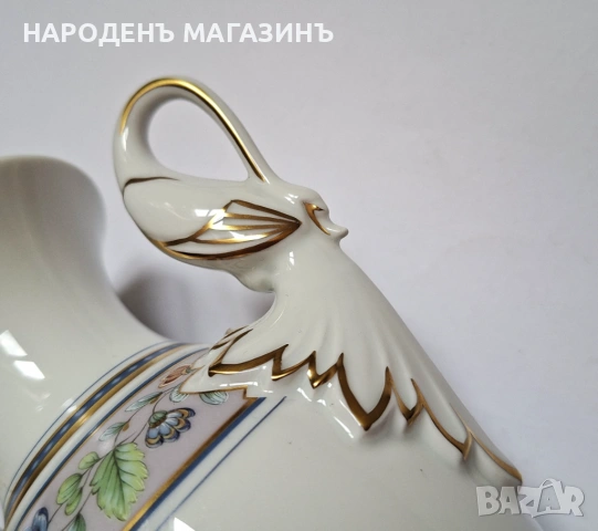 KAISER – Немски порцелан ваза с лебедови дръжки злато цветя ПЕРФЕКТНА, снимка 13 - Други ценни предмети - 54159092