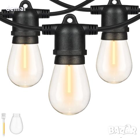 ZOTOYI 15M градински електрически лампи LED S14, водоустойчиви с 15+1 пластмасови крушки, снимка 1 - Външни лампи - 46277629