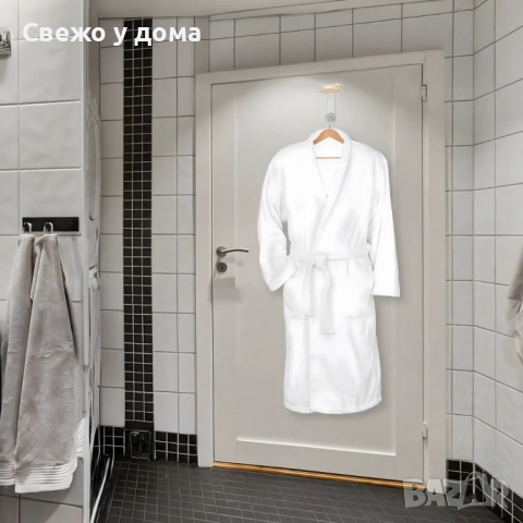 Дамски халат за баня, класически, удобен, топъл, с връзки, мек, бял, снимка 5 - Хавлиени кърпи - 54200500