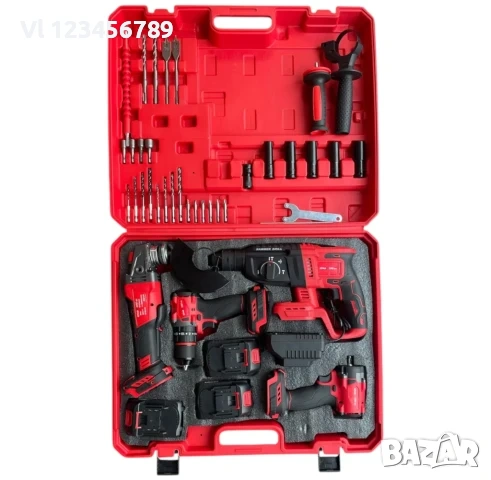 Акумулаторен Комплект 4в1 Перфоратор Ъглошлайф Гайковерт и Винтоверт 36V 8,0AH KRAFTROYAL, снимка 8 - Куфари с инструменти - 53877643