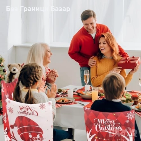 Нови калъфи Еластични покривала за коледни столове 6 броя с празничен дизайн, снимка 7 - Декорация за дома - 52697290