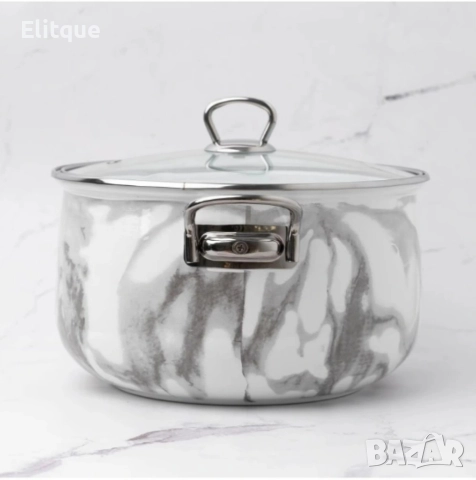 Тенджера Goldmann GM 8017-20W, 22/24 Емайл, Индукция, Бял/ Мрамор