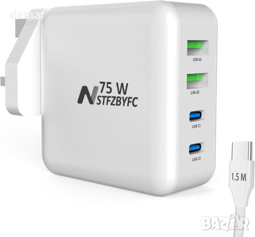 NSTFZBYFC USB C зарядно устройство, 75 W многопортово с GaN III технология, снимка 1 - Друга електроника - 45481928