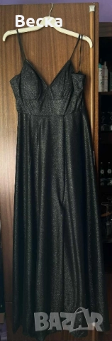 Елегантна черна рокля с блестящ ефект, снимка 2 - Рокли - 52261764