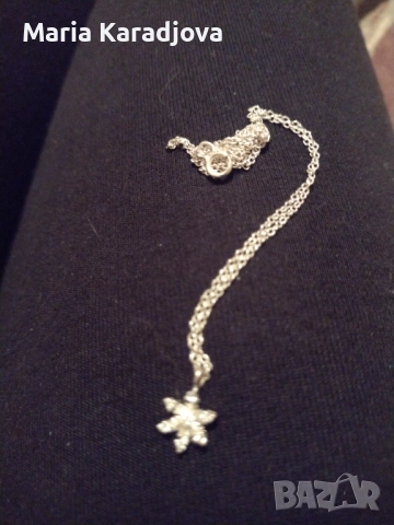 Сребърно синджирче с висулка снежинка, снимка 2 - Колиета, медальони, синджири - 51896971