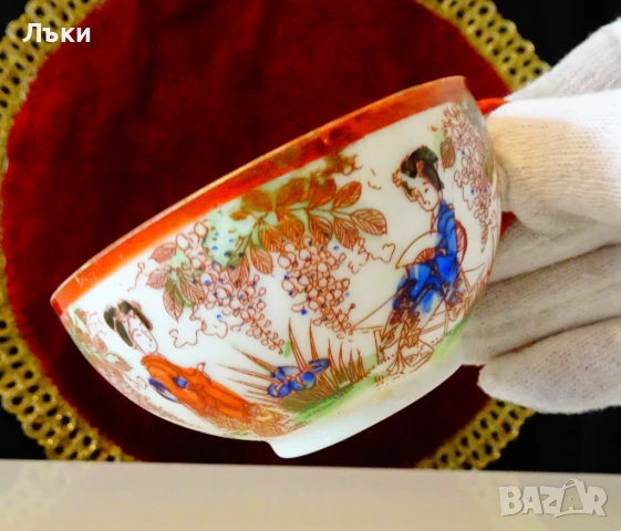 Чаша японски костен порцелан Фукагава. , снимка 2 - Антикварни и старинни предмети - 51253474