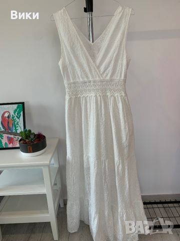 Дълга бяла рокля в размер 38, подходяща за S/M, снимка 11 - Рокли - 46260512