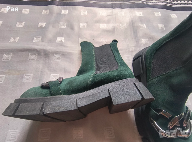 Дамски боти Carinii с ластици от естествен велур в цвят зелен , снимка 12 - Дамски боти - 51835416