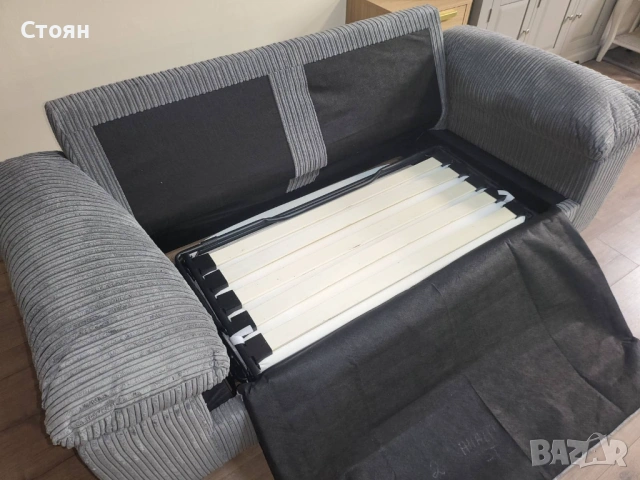 Сив диван от плат с функция сън, снимка 4 - Дивани и мека мебел - 53719401