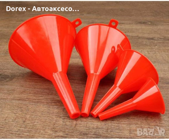 Комплект 4 броя пластмасови фунии - различни размери за течности, снимка 4 - Аксесоари и консумативи - 54078543