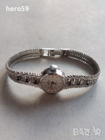 Сребърен дамски швейцарски механичен часовник със сапфири , снимка 10 - Дамски - 45195487
