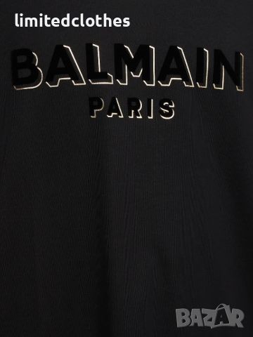 BALMAIN Flocked Gold Metallic Logo Print Oversized Мъжка Тениска size M и XXL, снимка 10 - Тениски - 46653405