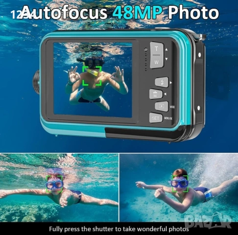 Подводен фотоапарат 3 m, 2.7K, HD видео, 48MP, Син, снимка 3 - Фотоапарати - 54151310