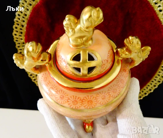 Японско порцеланово кадило,тамянник,злато. , снимка 3 - Антикварни и старинни предмети - 54083542