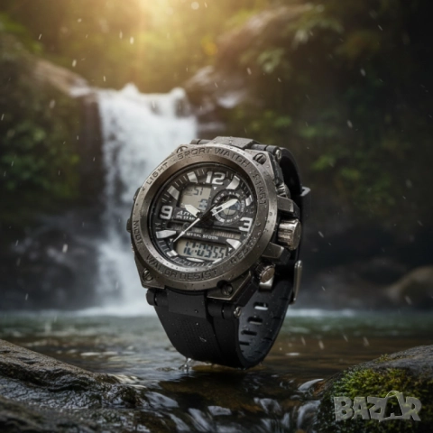 Спортен аналогово-дигитален мъжки часовник с подсветка, аларма и водоустойчив корпус, снимка 4 - Мъжки - 51975906