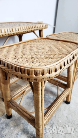 Комплект ратан масичка и табуретки, снимка 5 - Столове - 53659338