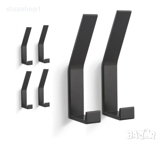 Комплект 6 кукички за хавлии, алуминиеви, черни, размери 12x4x1.8cm