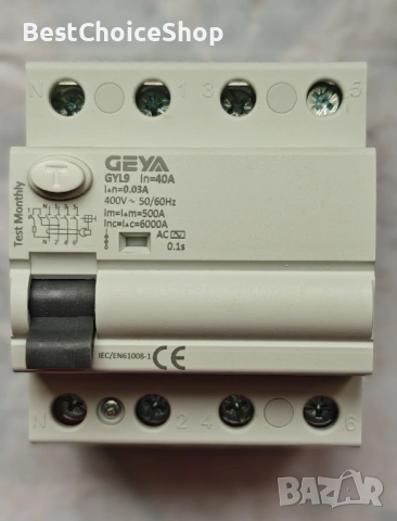 Устройство за остатъчен ток 40A 30mA 4-полюсно тип A – Миниатюрен MCB AC 400V