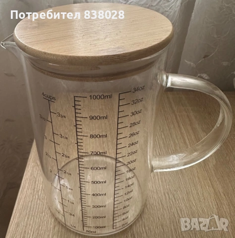 Мерителна кана, 1000 мл, с бамбуков капак, снимка 2 - Други - 54205062
