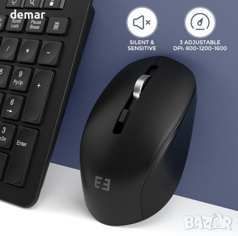 Комплект безжична клавиатура и мишка, 2,4 GHz USB клавиатура, мишка, пълен размер QWERTY клавиатура, снимка 6 - Клавиатури и мишки - 45372462