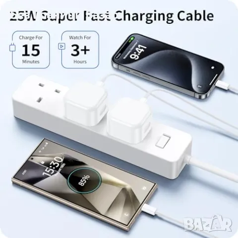 Нов Комплект iPhone 15 зарядно 25W, USB C кабел 6.6FT бързо зареждане Айфон, снимка 4 - Аксесоари за Apple - 47782888