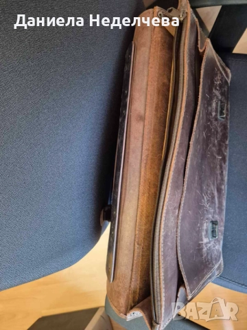 Бизнес чанта от естествена кожа за лаптоп и документи с винтидж дизайн, снимка 4 - Чанти - 52748065