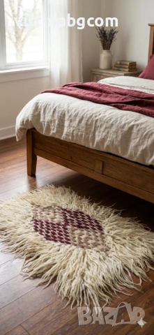 Автентично ръчно тъкано халище с дълъг косъм (130/70 см), снимка 2 - Антикварни и старинни предмети - 54122655