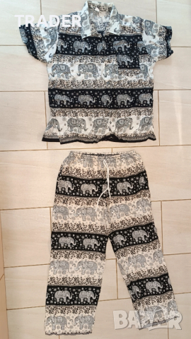 традиционно тайландско облекло комплект шалвари и риза с мотиви слончета  Thailand