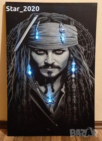 Светеща картина с LED осветление - капитан Джак Спароу , снимка 2 - Картини - 53592299