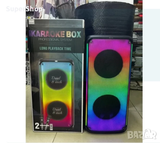 Мощна Безжична караоке тонколона с два говорителя и два микрофона LED колона караоке парти, снимка 5 - Тонколони - 52158234