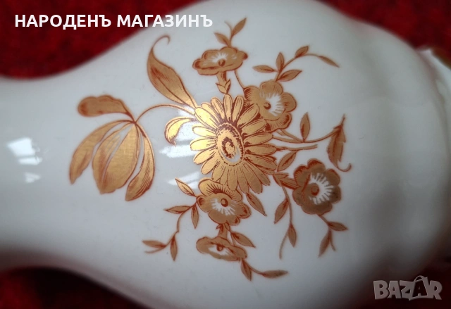 1948 г. JLMENAU - Старинен немски порцелан ваза порцеланова цветя злато, снимка 9 - Други ценни предмети - 53608976