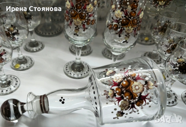 Комплект ръчно рисувани чаши за ликьор, ракия, вино, шампанско. Rattenberg Tirol K Glass, снимка 6 - Чаши - 53391065