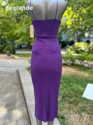 Слим рокли по тялото обсипани с камъни в Лилаво Зелено Черно, снимка 2 - Рокли - 51099453