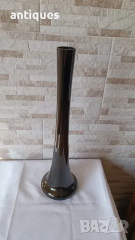 Голяма стъклена ваза - тъмно зелена - 53см, снимка 4 - Антикварни и старинни предмети - 50295479