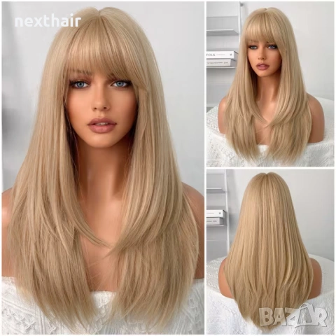 Руса права перука 60 см с бретон, снимка 2 - Аксесоари за коса - 53818848