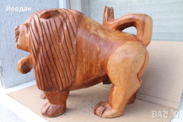 Дървена скулптура на лъв, снимка 5 - Антикварни и старинни предмети - 52392568