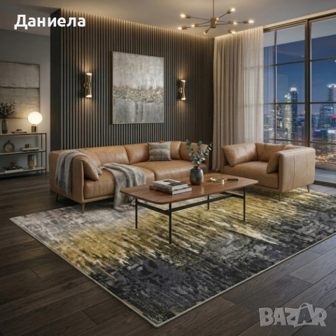 Модерен килим за хол 120х160см - Мраморен нюанс и 3D ефект, Противоплъзгащ, снимка 4 - Килими - 53882194