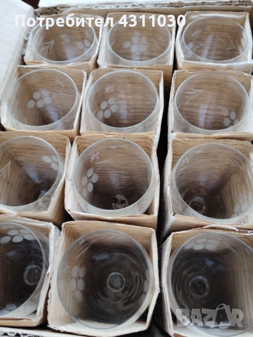 Нови чаши от калиево стъкло за вино и ракия по 12 бр.от вид