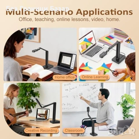 Нов визуализатор Документ камера 12MP 4K A3 уеб камера за Zoom OBS Teams Mac PC, снимка 8 - Друга електроника - 54045177