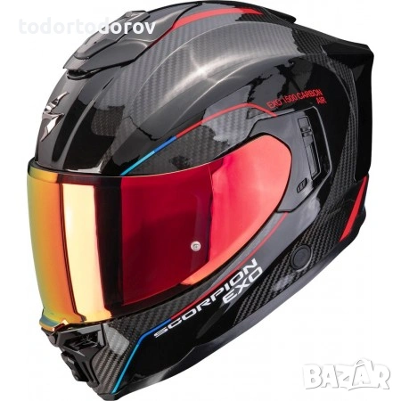 Мото каска SCORPION EXO-1500 Carbon Mundi Red/Black Gloss,очила,2 виз. 919.04 лв. / 469.90 €