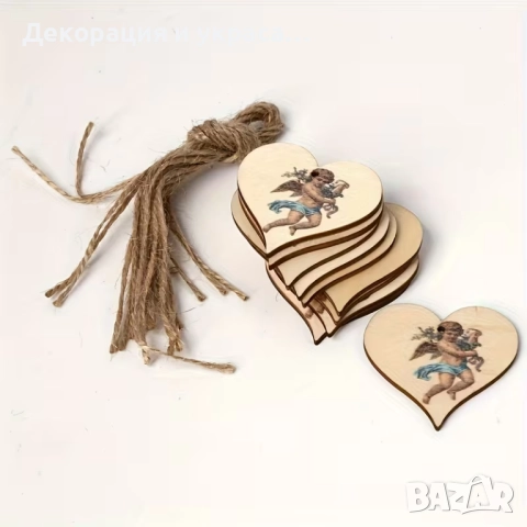 50 броя дървени сърца  със щампа, снимка 2 - Декорация - 52574786