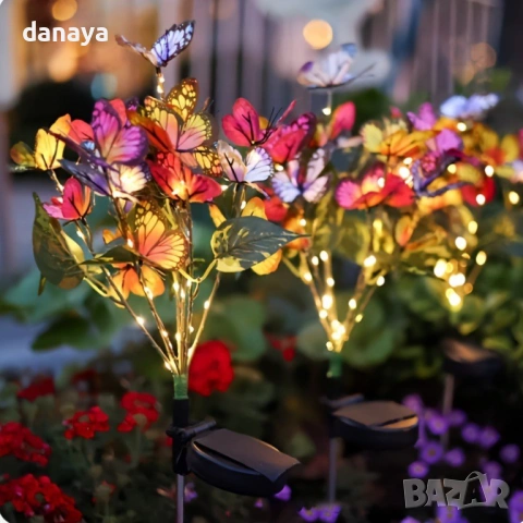 6427 Соларна лампа на колче пеперуди, 65 см, снимка 2 - Градински мебели, декорация  - 53643217