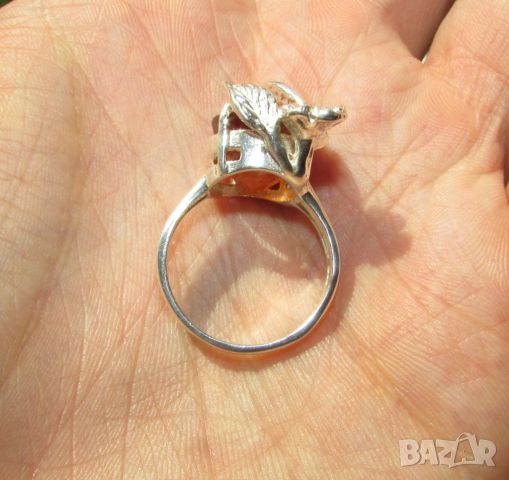 925 сребърен пръстен с гранат хезонит размер 14x11мм, тегло 7.3гр., снимка 4 - Пръстени - 46390008