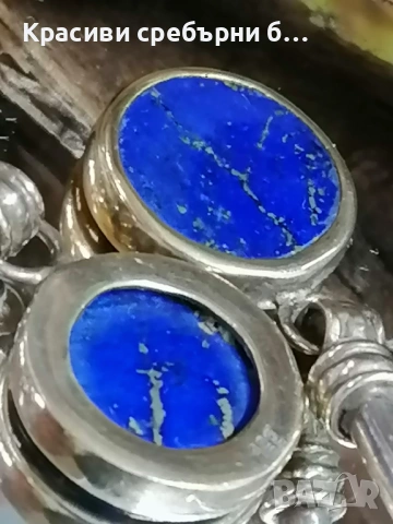 Стари, масивни сребърни обеци с лапис лазули, снимка 2 - Обеци - 53714022